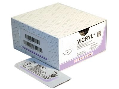 Ethicon Vicryl Suture 1/2 Circle TP 2/0 SH 26mm 70cm Violet image 0