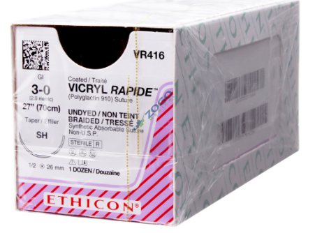 Ethicon Vicryl Rapide Suture 1/2 Circle TP 3/0 SH 26mm 45cm image 1