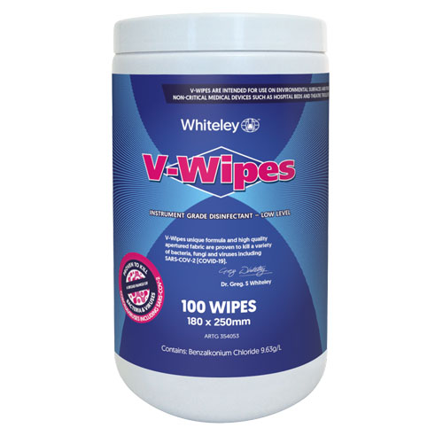 Whiteley Viraclean V-Wipes Hospital Grade disinfectant wipes Cannister image 0