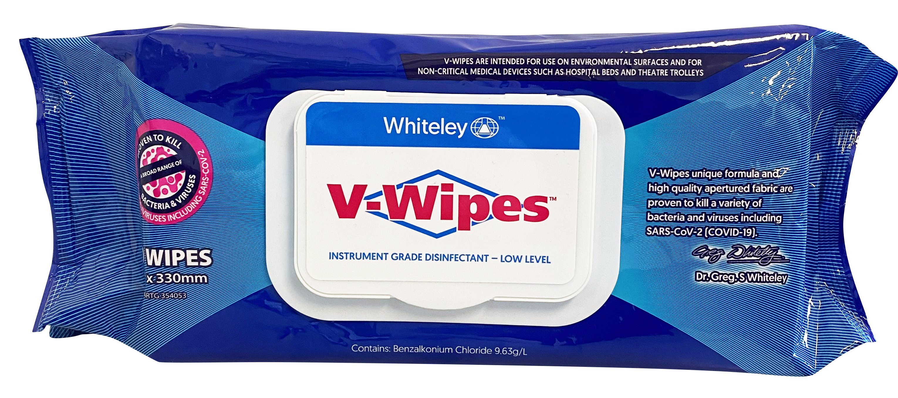 Whiteley Viraclean V-Wipes Hospital Grade disinfectant wipes Flat Pack Pkt 80 image 1