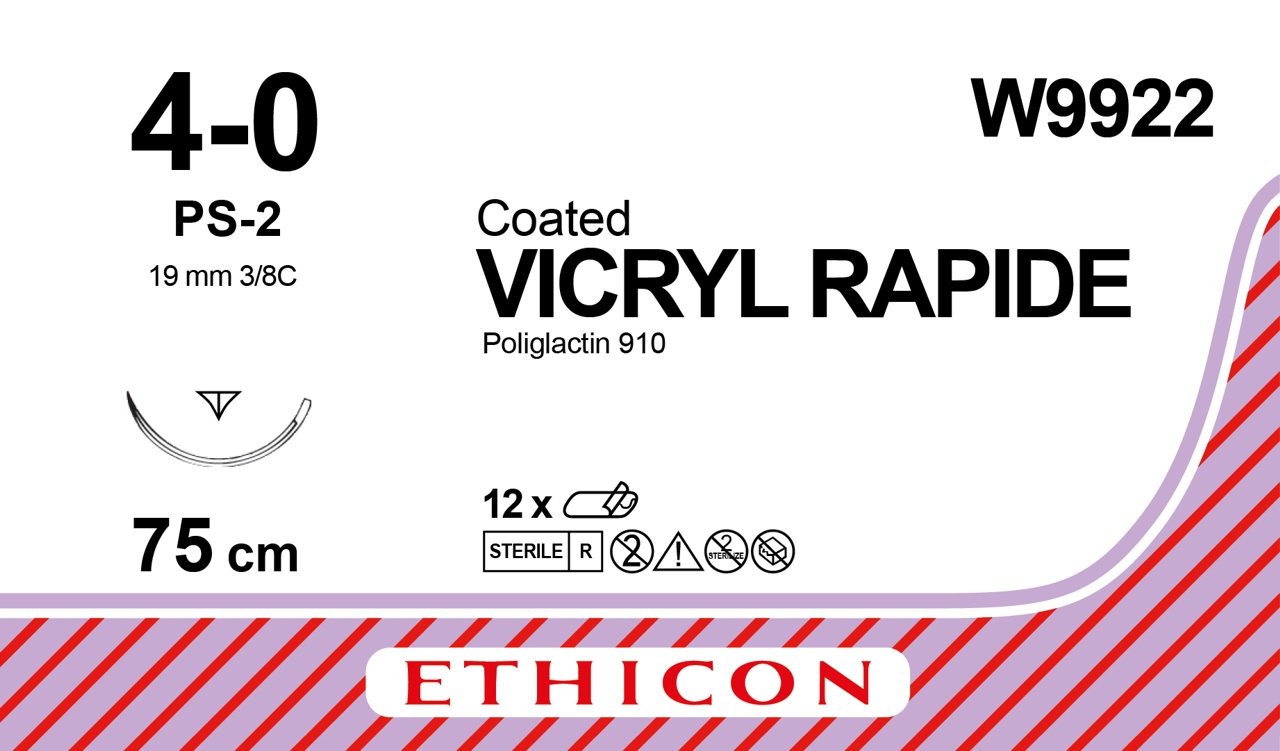 Ethicon Vicryl Rapide Suture 3/8 Circle PPRC 4/0 PS-2 19mm 75cm image 0