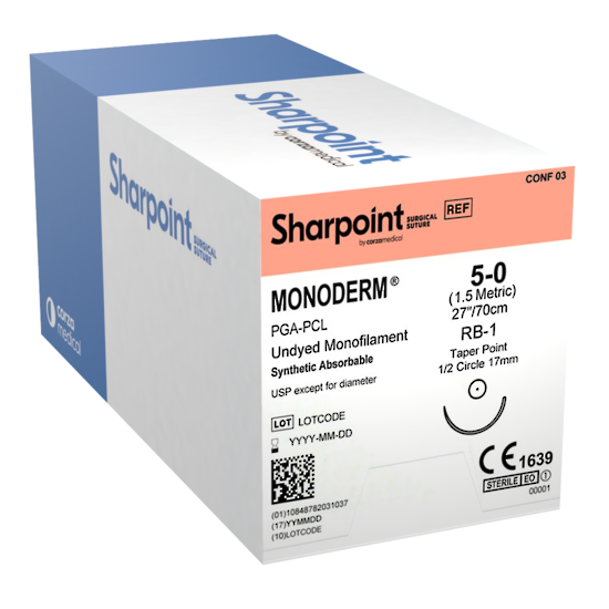 Sharpoint Plus Suture Monoderm 1/2 Circle TP 5/0 17mm 70cm Undyed - Box 36 image 0