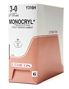 Ethicon Monocryl Suture 1/2 Circle TP 3/0 SH 26mm 70cm image 1
