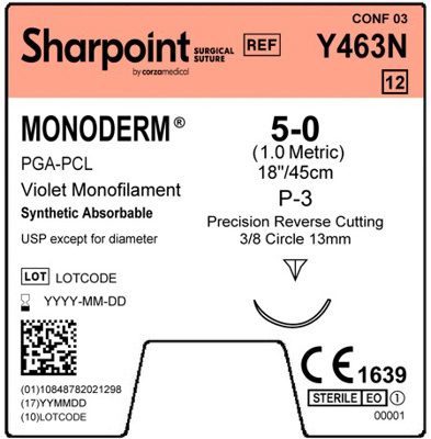 Sharpoint Plus Suture Monoderm 3/8 Circle PRC 5/0 13mm 45cm Violet image 1
