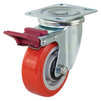 Swivel Brake Castor with 100mm Polyurethane Wheel