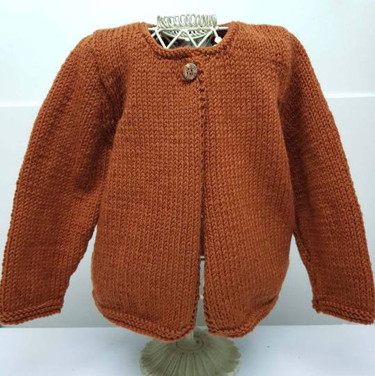 Chunky Merino Cardigan - burnt orange. 1 - 2 years