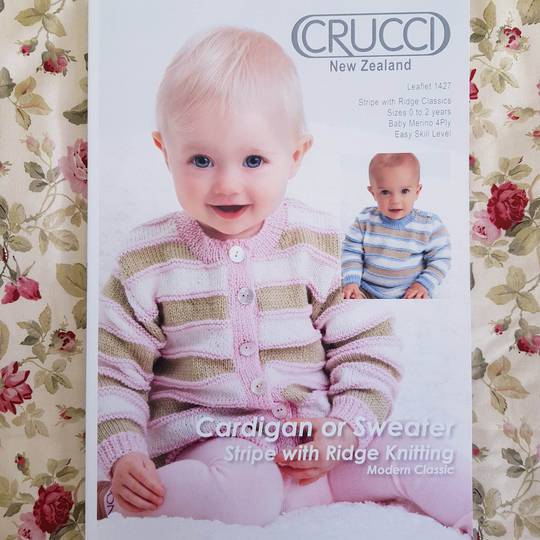 4 Ply Crucci Knitting Pattern Design 1427 - Sweater and Cardigan for size 0 - 2 years