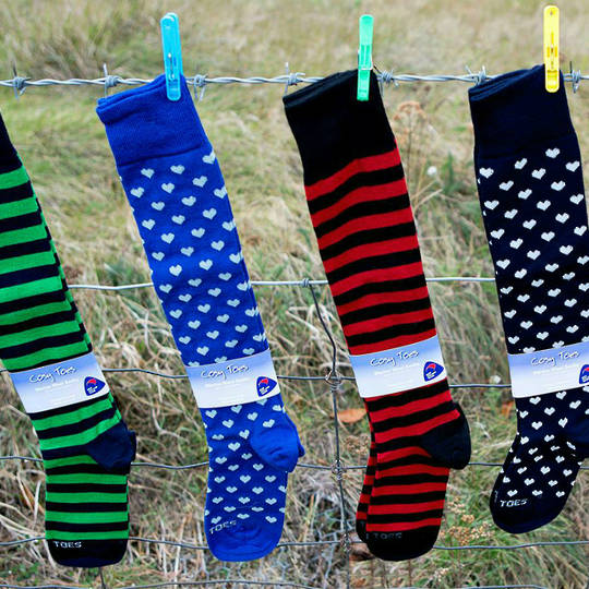 Merino Socks - Knee High Hearts and Stripes - Unisex