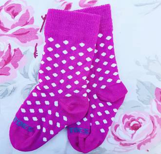 Long Merino Stripe Baby Socks - pink with white dots