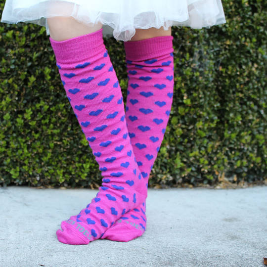 Long Merino Pink Heart Socks - Child