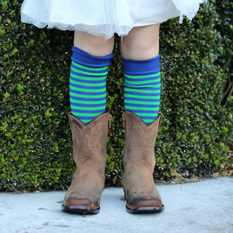 Long Merino Blue Lime Stripe Socks - Child