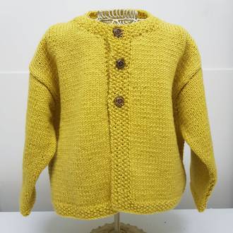 Mustard Merino Cardigan with Moss Stitch