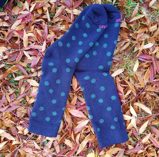 Full Cushion Merino Sock Navy with Green Dots - Womens one size fits all.
