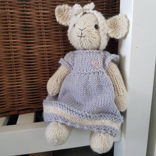 Wool Lamb Teddy - light blue / grey dress with bow headband