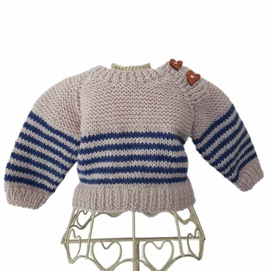 Wool Baby Jersey - Oat/Denim Stripe - 3 months