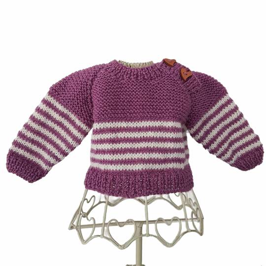 Wool Baby Jersey - Lilac/Cream Stripe - 3 months