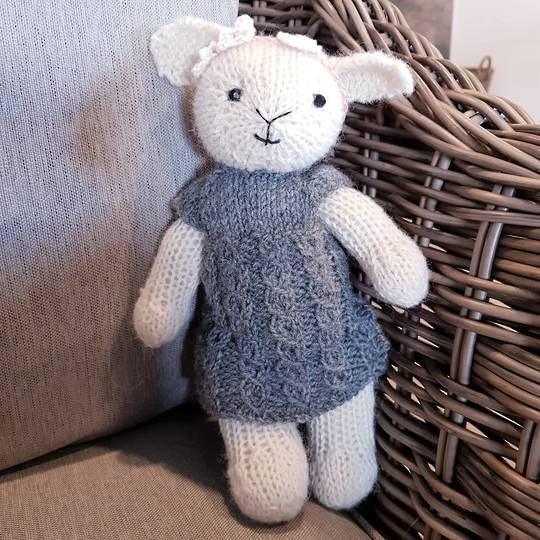 Wool Lamb Teddy - grey cable dress with flower headband
