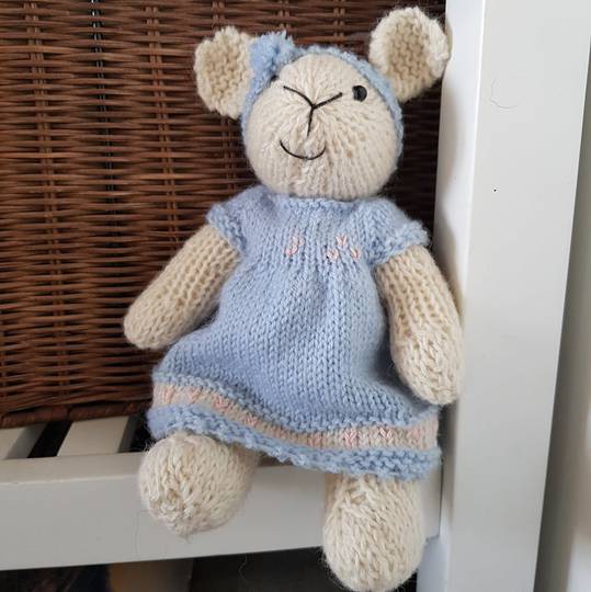 Wool Lamb Teddy - blue dress with pom pom headband