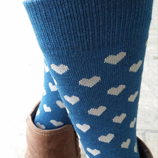 Merino Wool Heart Dress Socks - Mid Blue