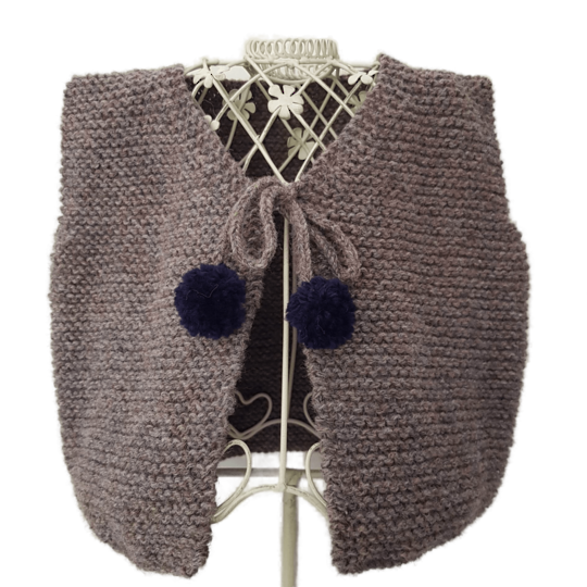 Wool Vest with Pom Poms - Natural - 9-12 months