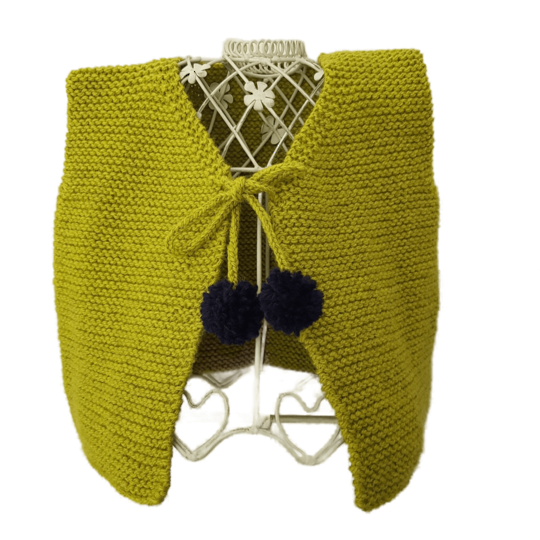 Wool Vest with Pom Poms - Lime - 9-12 months