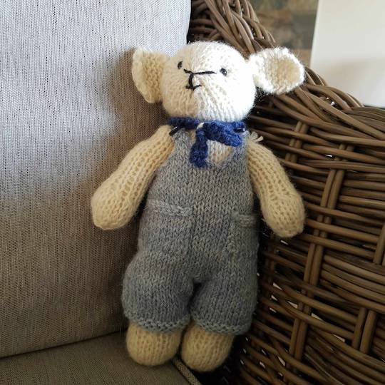 Wool Lamb Teddy - blue overalls with blue scarf