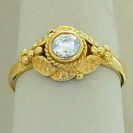 R182 Puriri leaf design Diamond engagement ring in Yellow Gold