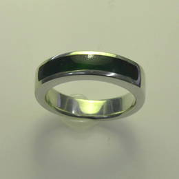 Mens or a Ladies ring , style R286L  set with Pounamu, NZ Greenstone in a Stg.Silver band.