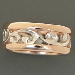 R251b Rose Gold and Silver  carved koru band