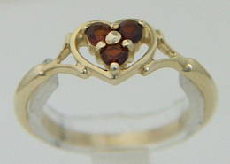 Gold Garnet and Heart Ring