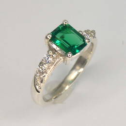 R377 Emerald and Diamond engagement or anniversary ring