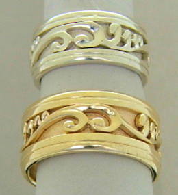 Extra wide Silver or gold Carved Koru Bands