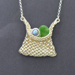P57b Silver Kete with  Paua Pearl and NZ greenstone