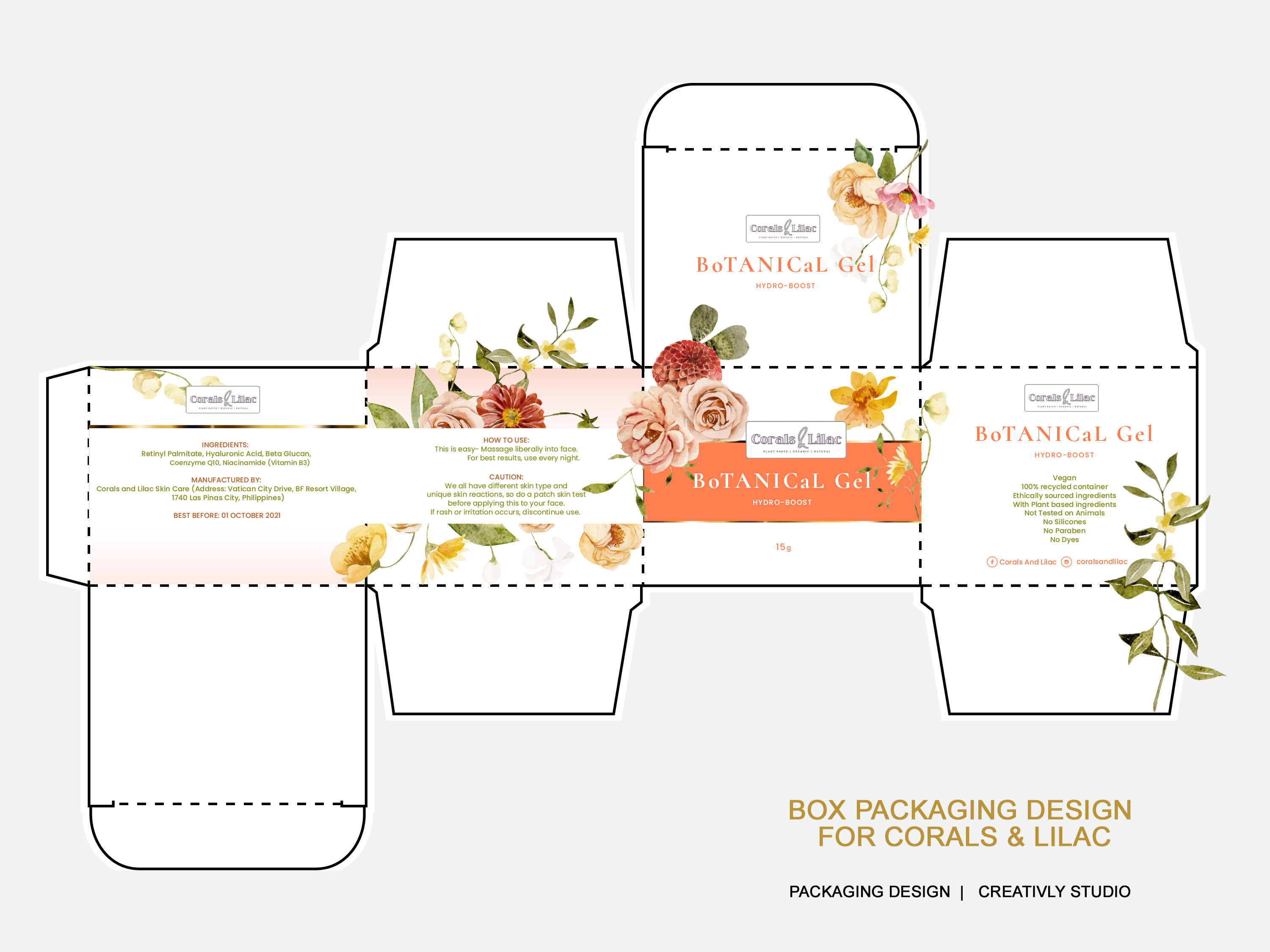 Corals and Lilac Box Packaging DesignBotanical Gel