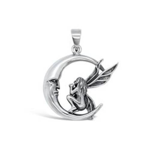 Sterling Silver Fairy Moon Pendant
