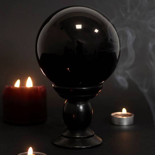 Black Large Crystal Ball on Wooden Stand 130mm