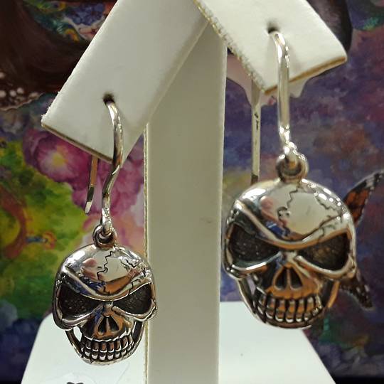 Sterling Silver Flat Skull Earrings