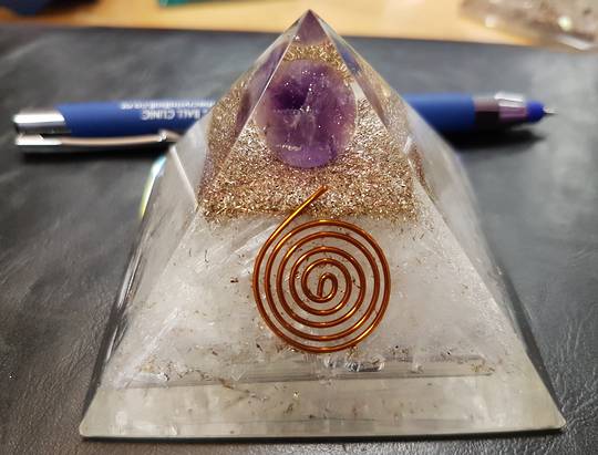 Amethyst Ball with Selenite Orgonite Pyramid