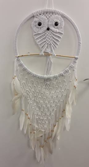 White Owl Net Dreamcatcher 31cms