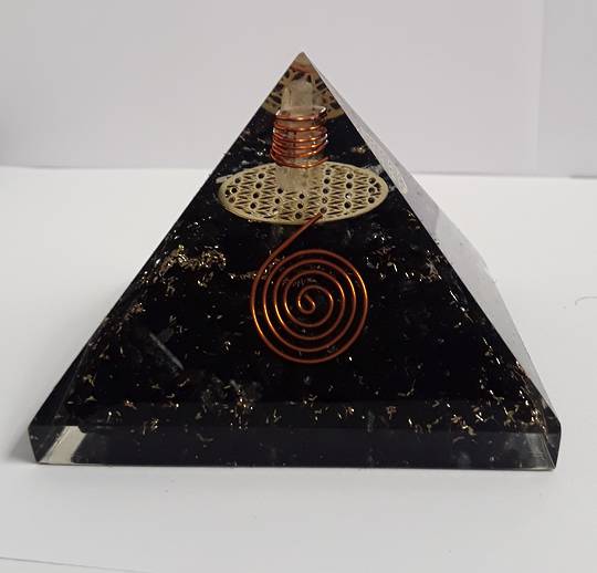 Black Tourmaline and Quartz Orgonite Pyramid