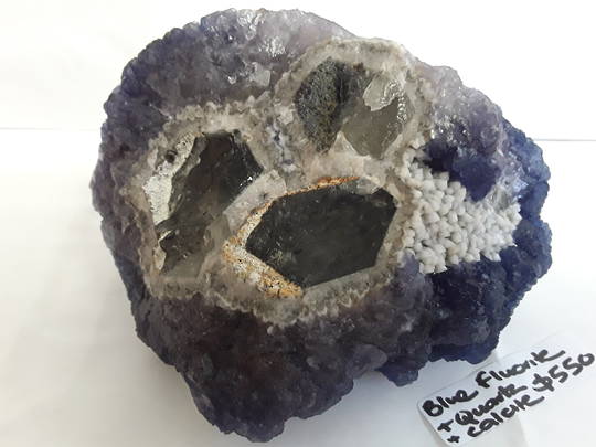 Blue Fluorite Quartz and Calcite Crystal Piece