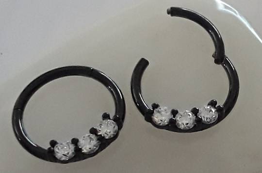 16g Multi Jewelled Black Surgical Steel Hinged Segment Ring 10mm
