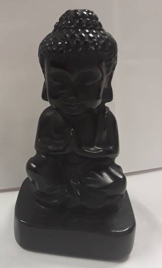 Carved Obsidian Crystal Buddha Praying