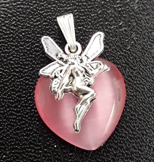 Pink Catseye Fairy Heart Pendant