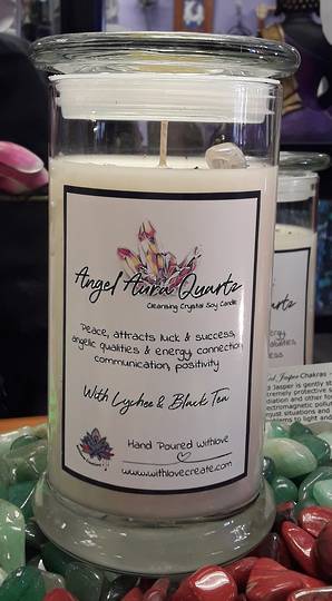 Large Angel Aura Crystal Candle Lychee and Black Tea