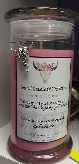 Large Sacred Candle of Protection Dragons Blood and Geranium