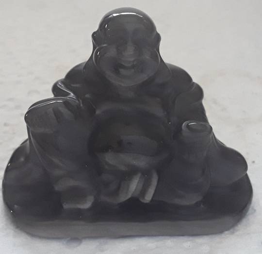 Silver Sheen Obsidian Carved Happy Buddha