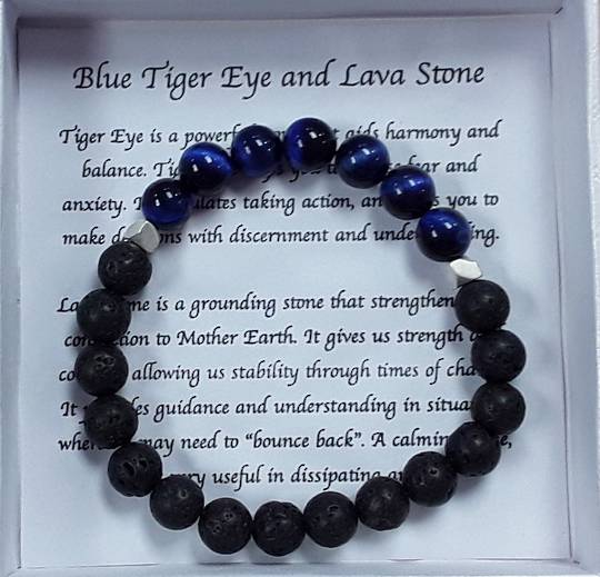 Dark Blue Tiger Eye & Lava Stone Bracelet