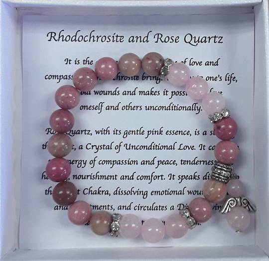 Rhodochrosite & Rose Quartz Angel Bracelet