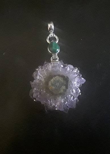 Malachite and Amethyst Flower Pendant